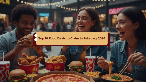group of friends laughing and sharing various fast food items